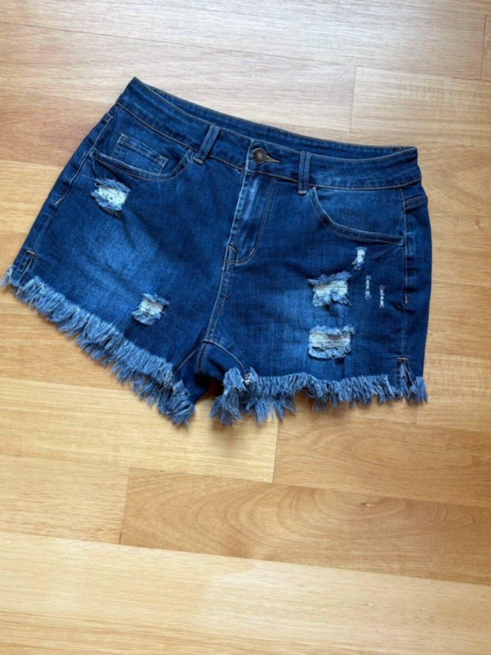 Women Mid Rise Ripped Stretchy Jeans Shorts Frayed Raw Hem Casual Denim Shorts S